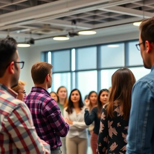 Groupe de personnes suivant un cours de prise de parole en public